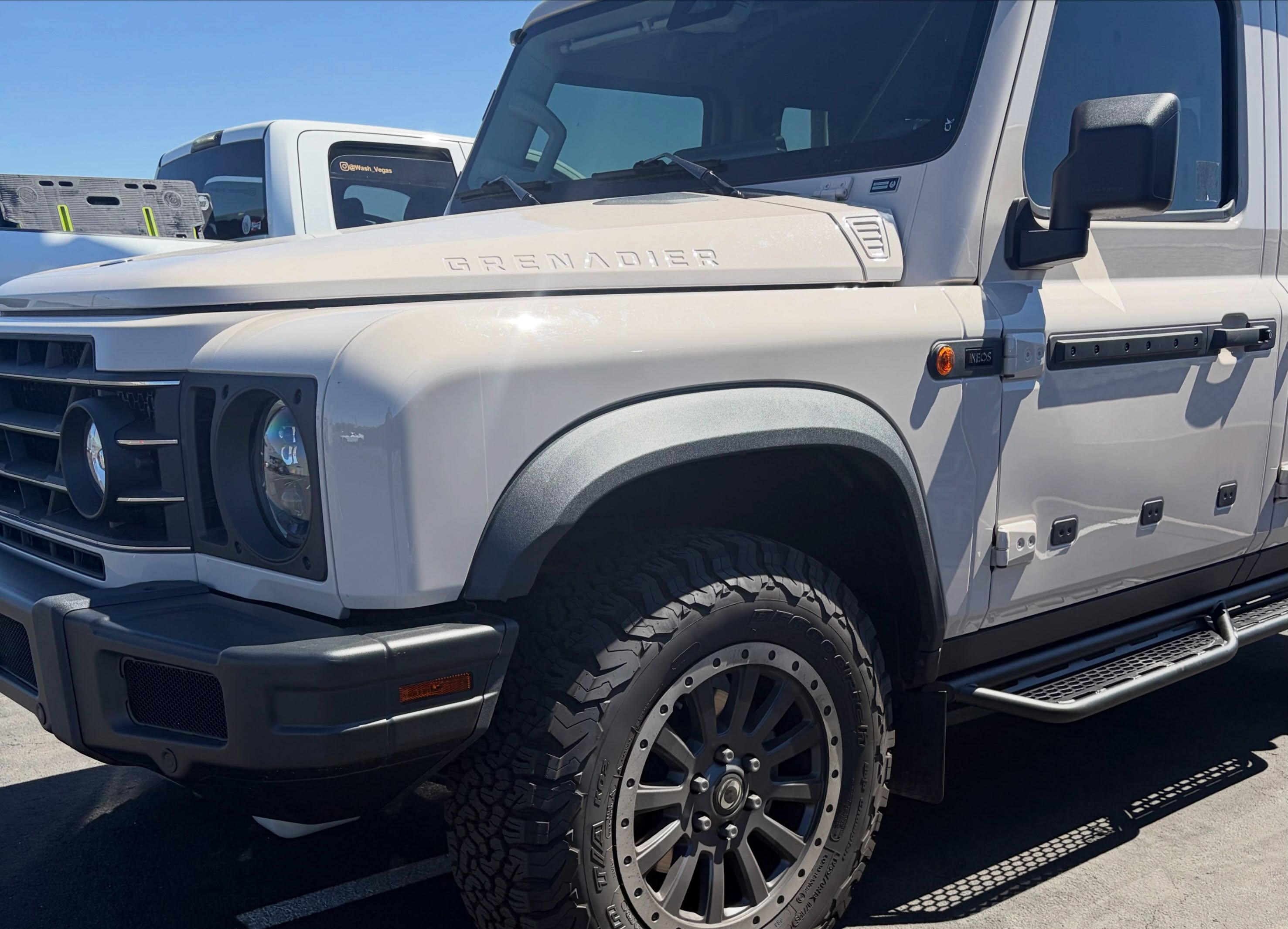 White Ineos Grenadier after a Wash Vegas detail